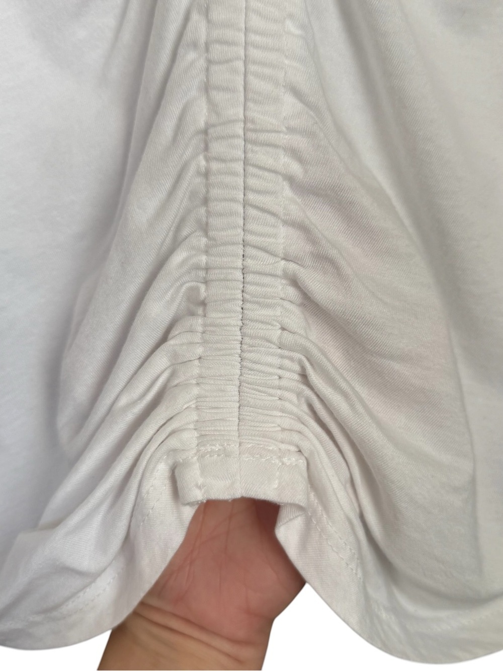 Boston Proper White Ruched Front Short Sleeve Keyhole Tee - Picture 3 of 9